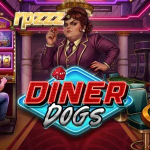 Tampilan visual slot Diner Dogs dengan nuansa neon dan karakter unik